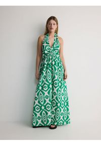 Reserved - Bawełniana sukienka maxi - zielony. Kolor: zielony. Materiał: bawełna. Długość: maxi
