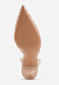 Renee - Beżowe Szpilki Slingback Ozdobione Cekinami Vikiraie. Nosek buta: otwarty. Kolor: beżowy. Materiał: skóra. Wzór: aplikacja. Obcas: na szpilce. Styl: elegancki #8