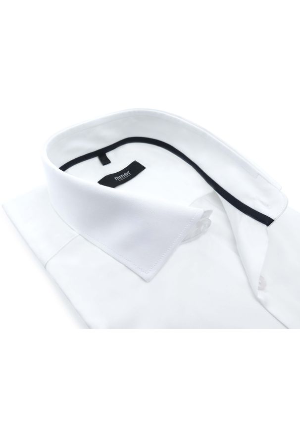 Mmer / Villaro - Koszule męskie - Biała koszula męska z długim rękawem Mmer 007. Kolor: biały. Materiał: bawełna, elastan, tkanina. Długość rękawa: długi rękaw. Długość: długie