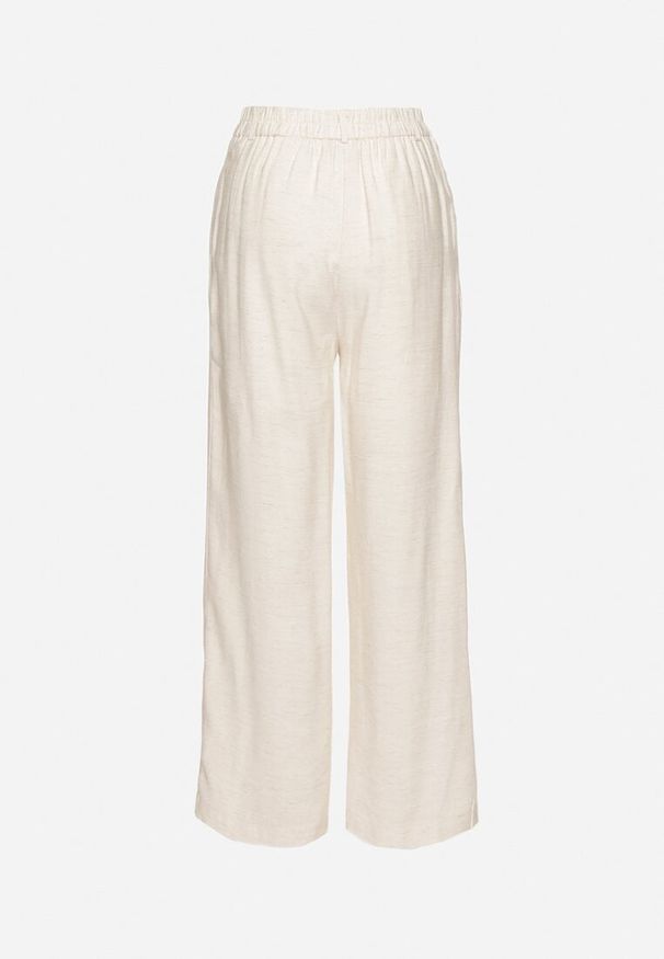 Born2be - Beżowe Wiskozowe Szerokie Spodnie z Wysokim Stanem Lisoriela. Okazja: na co dzień. Stan: podwyższony. Kolor: beżowy. Materiał: wiskoza. Styl: casual