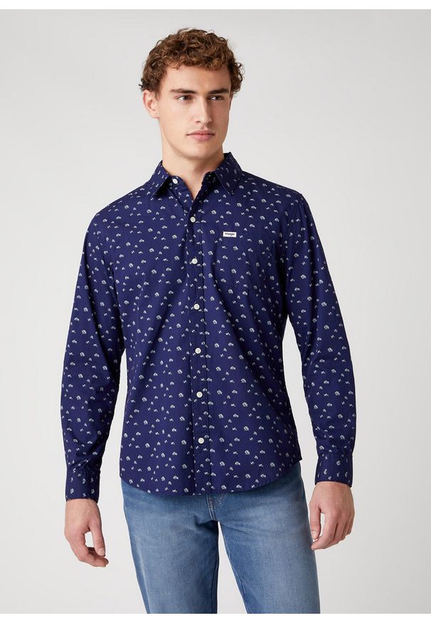 Wrangler - MĘSKA KOSZULA MATERIAŁOWA WRANGLER LS 1PKT SHIRT INDIGO W5D0N4452. Materiał: materiał