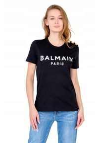 Balmain - BALMAIN Czarny damski t-shirt z guzikami. Kolor: czarny. Materiał: bawełna #5