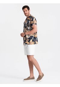 Ombre Clothing - Wiskozowa wzorzysta męska koszula z krótkim rękawem – liście V14. Okazja: na co dzień. Kolor: czarny. Materiał: wiskoza. Długość rękawa: krótki rękaw. Długość: krótkie. Wzór: gładki, kolorowy. Styl: klasyczny, wakacyjny, casual #4