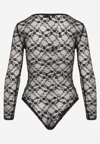Born2be - Czarne Koronkowe Body z Długimi Rękawami i Ozdobnym Dekoltem Nefunia. Kolor: czarny. Materiał: koronka. Długość rękawa: długi rękaw. Długość: długie #6