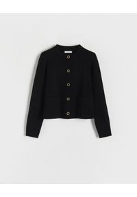 Reserved - Sweter z ozdobnymi guzikami - czarny. Kolor: czarny. Materiał: tkanina. Wzór: gładki