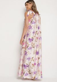 Born2be - Fioletowa Satynowa Sukienka w Kwiaty Fenaresia. Okazja: na co dzień, na spacer. Kolor: fioletowy. Materiał: satyna. Długość rękawa: na ramiączkach. Wzór: kwiaty. Sezon: lato. Typ sukienki: proste. Styl: casual, elegancki #5