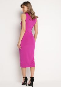 Born2be - Fioletowa Sukienka z Półgolfem z Rozcięciem na Przodzie Aelwyn. Okazja: na imprezę, na co dzień. Kolor: fioletowy. Materiał: skóra. Długość rękawa: krótki rękaw. Styl: casual #5