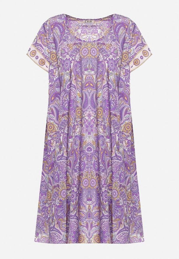 Born2be - Fioletowa Wiskozowa Sukienka o Rozkloszowanym Kroju w Stylu Boho Melnea. Typ kołnierza: dekolt w łódkę. Kolor: fioletowy. Materiał: wiskoza. Długość rękawa: krótki rękaw. Sezon: lato. Styl: boho