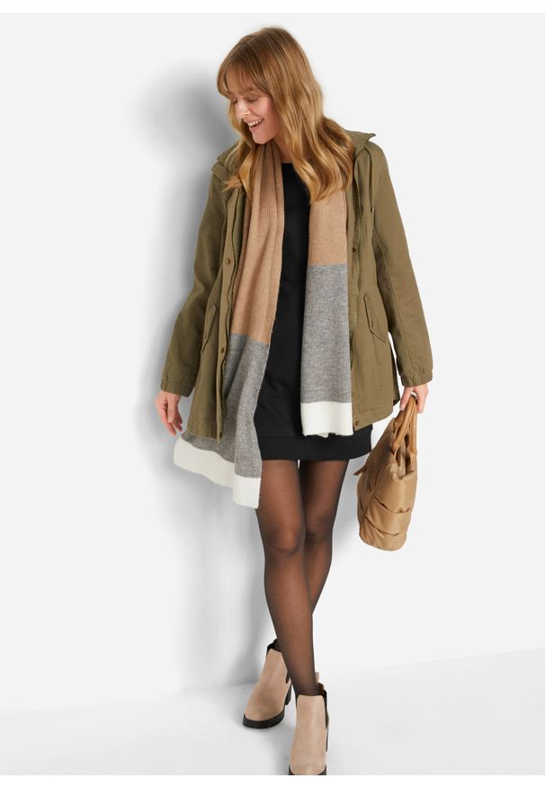 bonprix - Sukienka dresowa z miękkiego materiału frotte. Kolor: czarny. Materiał: dresówka, materiał. Długość rękawa: raglanowy rękaw. Wzór: prążki