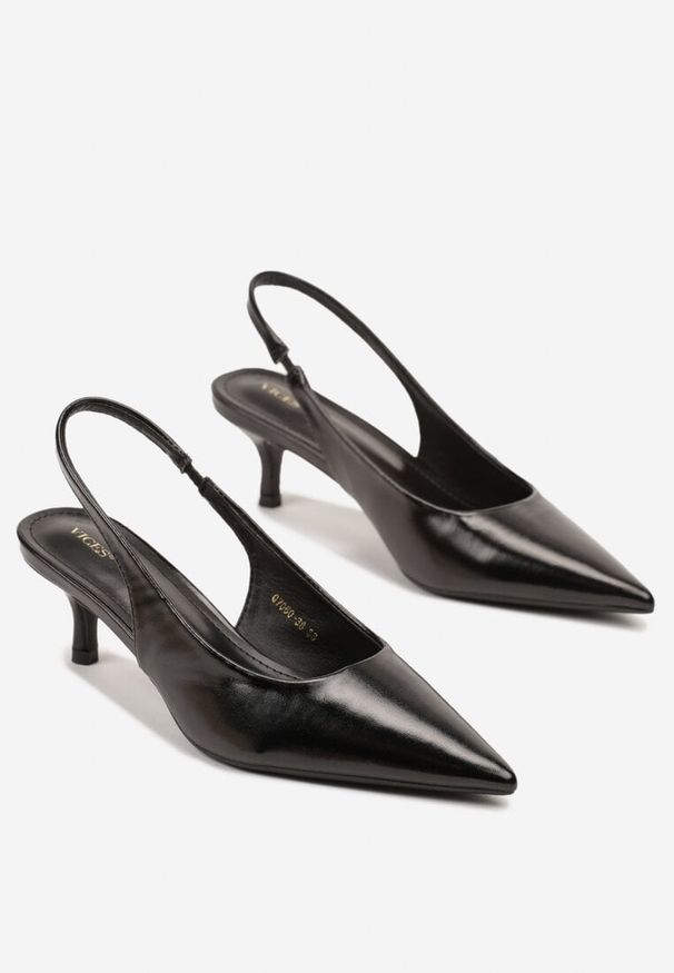 Renee - Czarne Sandały Vices Slingback na Obcasie Typu Kaczuszka Kovirida. Okazja: na co dzień. Kolor: czarny. Materiał: jeans. Obcas: na obcasie. Styl: casual, elegancki, klasyczny. Wysokość obcasa: średni