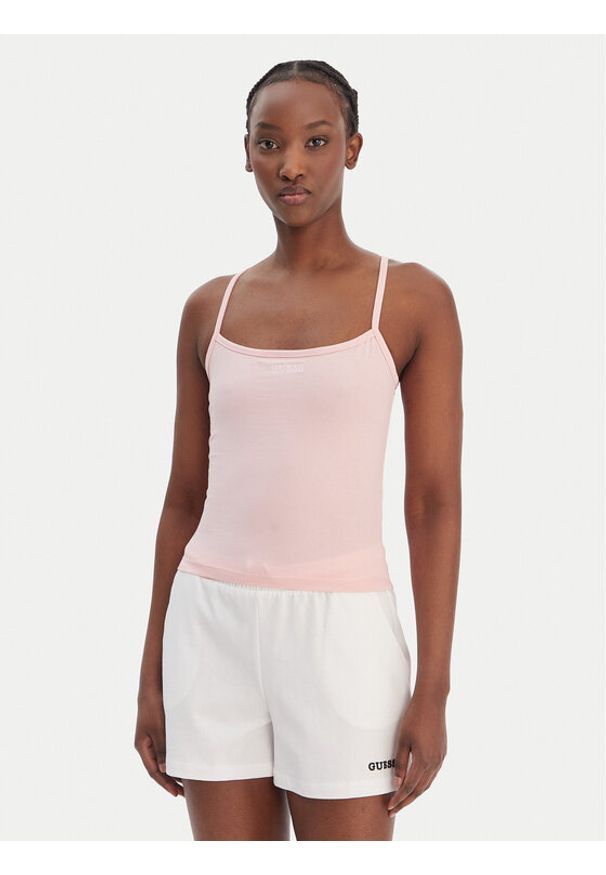 Guess Top E6GP02 J1314 Różowy Regular Fit. Kolor: różowy. Materiał: bawełna