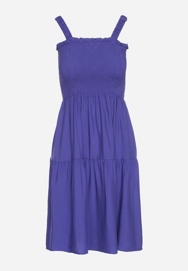 Born2be - Niebieska Rozkloszowana Sukienka na Ramiączkach z Wiskozy Miravelia. Okazja: na co dzień. Typ kołnierza: dekolt kwadratowy. Kolor: niebieski. Materiał: wiskoza. Długość rękawa: na ramiączkach. Typ sukienki: proste. Styl: casual