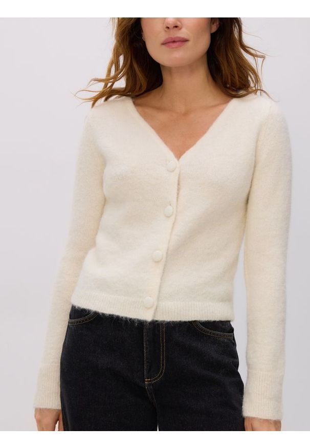 Reserved - Kardigan z alpaką - złamana biel. Materiał: dzianina, wełna