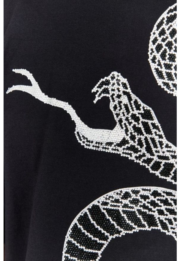 Philipp Plein - PHILIPP PLEIN Czarny t-shirt z wężem na plecach z dżetów. Kolor: czarny