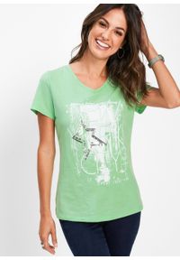 T-shirt bonprix kremowy miętowy. Kolor: zielony. Styl: elegancki #4