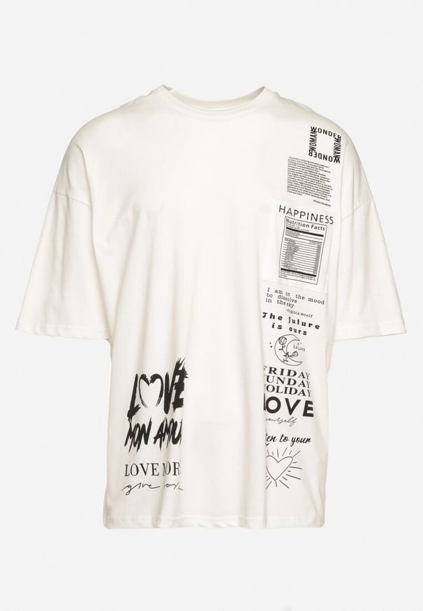 Born2be - Biała Koszulka z Bawełny z Krótkim Rękawem i Nadrukiem Heulwen. Okazja: na co dzień. Kolor: biały. Materiał: bawełna. Długość rękawa: krótki rękaw. Długość: krótkie. Wzór: nadruk. Styl: casual