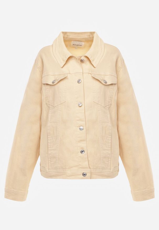 Renee - Jasnożółta Jeansowa Kurtka z Bawełny Perilopei. Okazja: na co dzień. Kolekcja: plus size. Kolor: żółty. Materiał: bawełna, jeans. Styl: casual