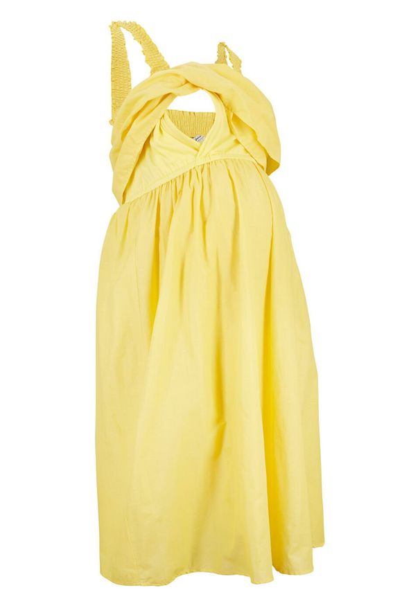 Sukienka ciążowa i do karmienia z falbaną bonprix kremowy żółty. Kolekcja: moda ciążowa. Kolor: żółty. Materiał: jersey