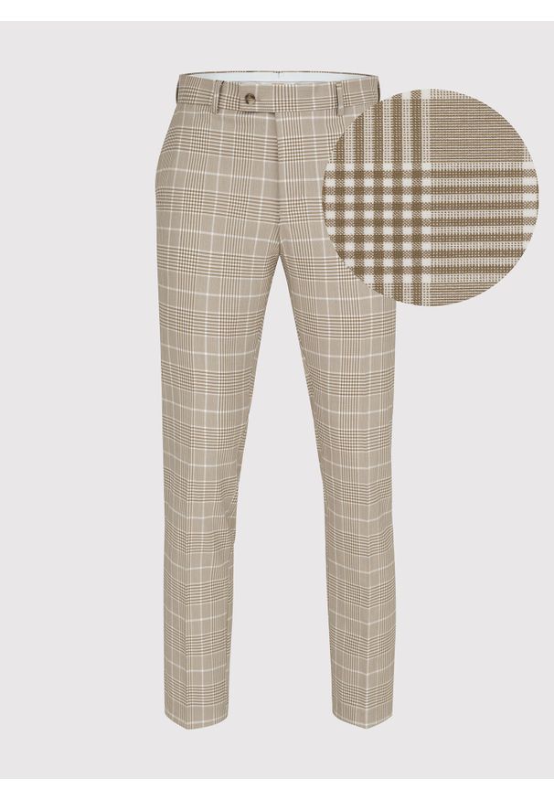Pako Lorente - PAKO LORENTE – Beżowe spodnie męskie w kratę. Kolor: beżowy. Materiał: poliester, elastan, wiskoza