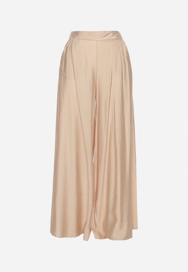 Born2be - Beżowe Szerokie Spodnie z Elastyczną Gumką w Pasie i Kieszeniami Atealis. Okazja: na co dzień. Kolor: beżowy. Styl: elegancki, casual