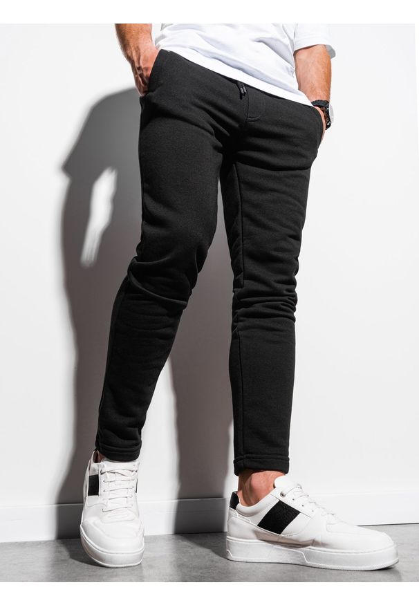Ombre Clothing - Spodnie męskie dresowe P1004 - czarne - L. Kolor: czarny. Materiał: dresówka. Styl: klasyczny