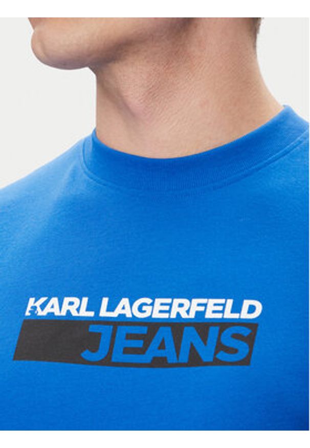 Karl Lagerfeld - KARL LAGERFELD T-Shirt A2M17074 Niebieski Regular Fit. Typ kołnierza: dekolt w karo. Kolor: niebieski. Materiał: syntetyk
