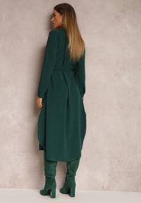 Renee - Ciemnozielona Sukienka Koszulowa z Paskiem Vartivar. Kolor: zielony. Materiał: materiał. Długość rękawa: długi rękaw. Typ sukienki: koszulowe. Styl: klasyczny, elegancki. Długość: midi #5