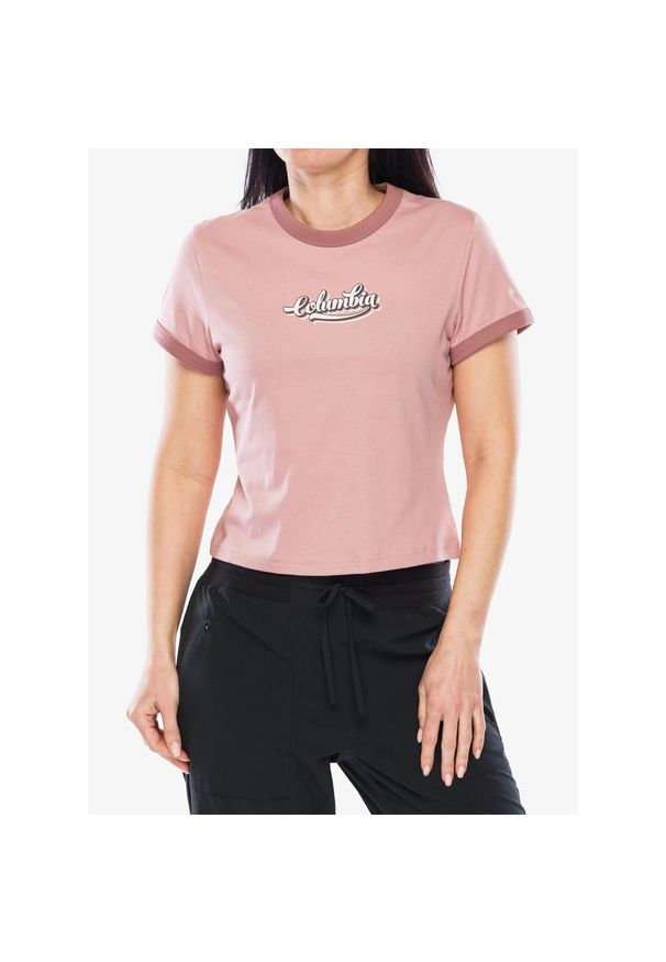 columbia - Koszulka bawełniana damska Columbia Rolling Bend Graphic Ringer Tee. Kolor: różowy. Materiał: bawełna