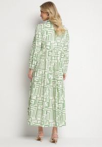 Born2be - Zielona Rozkloszowana Sukienka Koszulowa z Wiskozą w Geometryczny Wzór Alineria. Okazja: na co dzień. Kolor: zielony. Materiał: wiskoza. Wzór: geometria. Typ sukienki: koszulowe. Styl: klasyczny, casual, elegancki #7