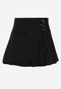 Born2be - Czarna Kopertowa Spódnica Mini z Ozdobnymi Paskami Conia. Kolor: czarny. Wzór: paski. Styl: sportowy #4
