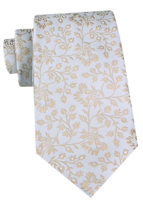 Męski Krawat - Chattier - Popielato-Błękitny z Kwiatowym Wzorem. Kolor: niebieski. Materiał: tkanina. Wzór: kwiaty. Styl: elegancki, klasyczny, wizytowy
