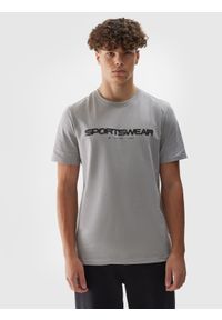 4f - 4F T-shirt regular z nadrukiem męski - szary L. Okazja: na co dzień. Kolor: szary. Materiał: bawełna, jersey, dzianina. Długość rękawa: krótki rękaw. Długość: krótkie. Wzór: nadruk. Styl: sportowy, klasyczny, casual
