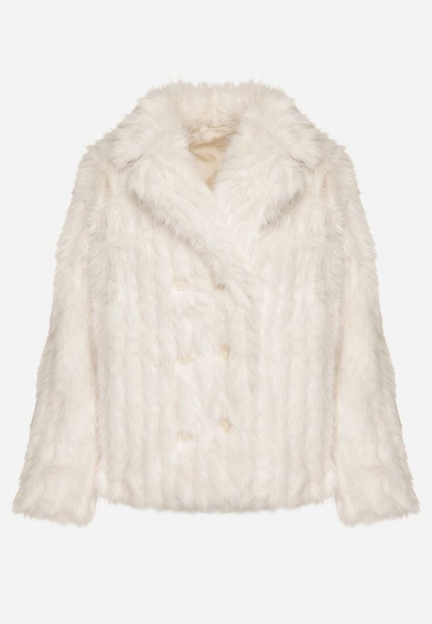 Born2be - Jasnobeżowa Kurtka Futerko o Krótkim Kroju z Kołnierzem Alendrie. Okazja: na spotkanie biznesowe, do pracy, na co dzień. Kolor: beżowy. Materiał: futro. Długość: krótkie. Wzór: aplikacja. Styl: elegancki, casual, biznesowy