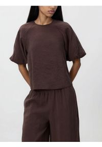 Reserved - Bluzka z modalem - brązowy. Kolor: brązowy. Materiał: tkanina. Wzór: gładki