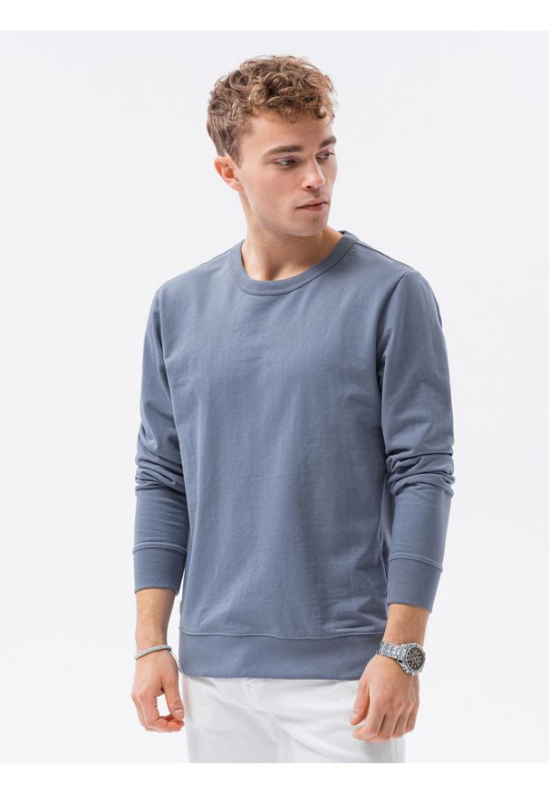 Ombre Clothing - Bluza męska bez kaptura B1153 - niebieska - XXL. Typ kołnierza: bez kaptura. Kolor: niebieski. Materiał: poliester, bawełna