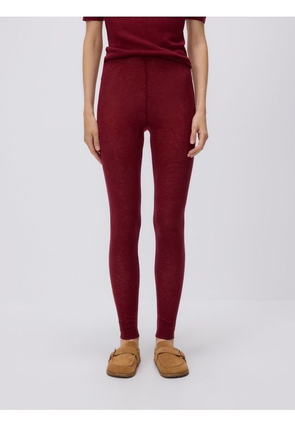 Reserved - Wełniane legginsy - burgundowy. Kolor: czerwony. Materiał: wełna