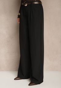 Renee - Czarne Garniturowe Spodnie Wide Leg z Dodatkowym Paskiem Cintriane. Stan: podwyższony. Kolor: czarny. Styl: elegancki