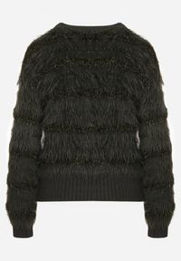 Born2be - Ciemnozielony Puchaty Sweter z Wełną i Ściągaczami Exenevia. Okazja: na co dzień. Kolor: zielony. Materiał: wełna. Styl: casual