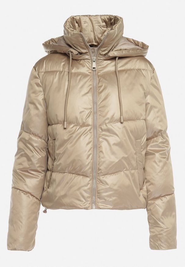 Born2be - Ciemnobeżowa Pikowana Kurtka z Kapturem i Ściągaczem w Talii Atirim. Typ kołnierza: kaptur. Kolor: beżowy. Styl: elegancki