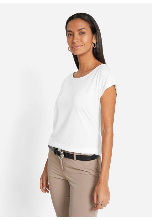 bonprix - Koszulka z domieszką jedwabiu. Kolor: biały. Materiał: jedwab