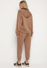 Born2be - Ciemnobeżowy Komplet Dresowy Rozpinana Bluza i Spodnie Joggery z Bawełną Anarrise. Kolor: beżowy. Materiał: dresówka, bawełna