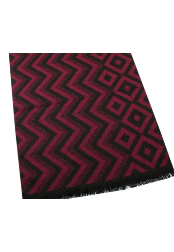 Męski Szalik z Wiskozy - Alties - Bordo i Czerń, Figury Geometryczne. Kolor: czerwony. Materiał: wiskoza. Wzór: geometria. Sezon: jesień, zima