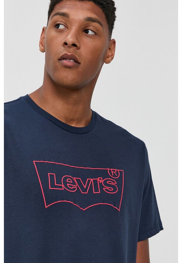Levi's® - Levi's - T-shirt bawełniany. Okazja: na co dzień, na spotkanie biznesowe. Kolor: niebieski. Materiał: bawełna. Wzór: nadruk. Styl: biznesowy, casual