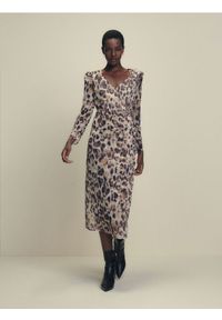 Reserved - Kopertowa sukienka z marszczeniem - wielobarwny. Materiał: tkanina. Typ sukienki: kopertowe #1