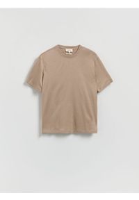 Reserved - T-shirt regular z bawełną merceryzowaną - beżowy. Kolor: beżowy. Materiał: bawełna