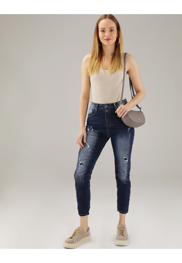 Unisono - SPODNIE- JEANSY Z PRZETARCIAMI 191-RS2050 JEANS. Materiał: jeans