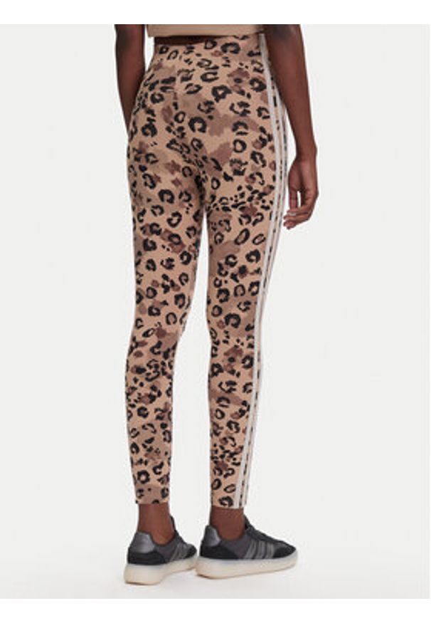 Adidas - adidas Legginsy Animal Print 3-Stripes JM1865 Beżowy Slim Fit. Kolor: beżowy. Materiał: bawełna. Wzór: nadruk