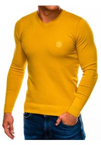 Ombre Clothing - Sweter męski - żółty E74 - XL. Typ kołnierza: dekolt w serek. Kolor: żółty. Materiał: materiał, bawełna, nylon. Styl: klasyczny #2