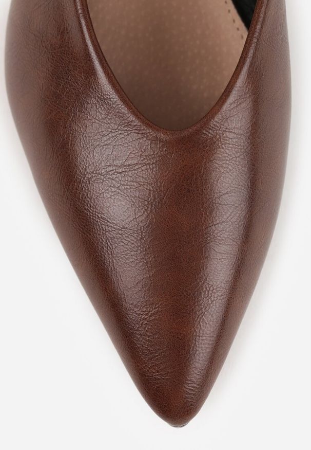 Renee - Brązowe Czółenka Vices na Obcasie Typu Słupek ze Skórzaną Wkładką Rilomena. Okazja: na spotkanie biznesowe. Kolor: brązowy. Materiał: skóra. Obcas: na obcasie. Styl: klasyczny, biznesowy. Wysokość obcasa: średni