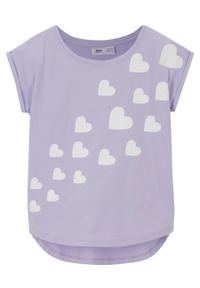 T-shirt dziewczęcy z bawełny organicznej bonprix jasny fioletowy. Kolor: fioletowy. Materiał: bawełna. Wzór: nadruk #1